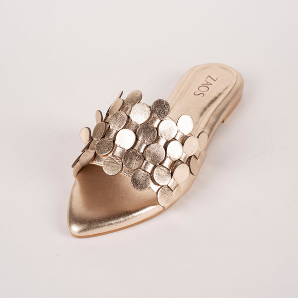 Sandalias Plana Vestir Folia Oro
