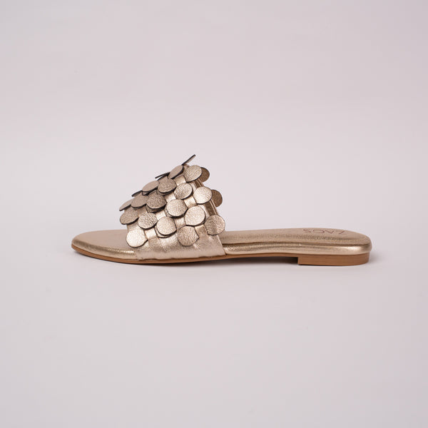 Sandalias Plana Vestir Folia Oro
