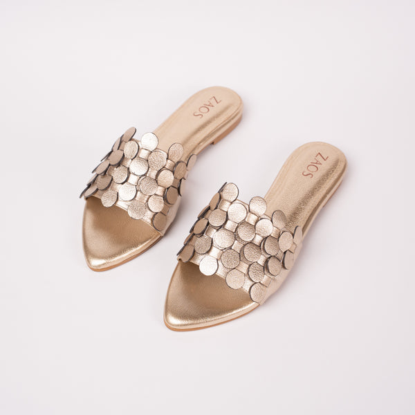 Sandalias Plana Vestir Folia Oro